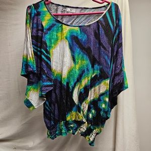 3for$25 Worthington blue purple green white black flowy top shirt blouse art sm